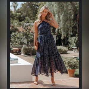 VICI Remarkable Metallic Detailed Halter Midi Dress Sz L